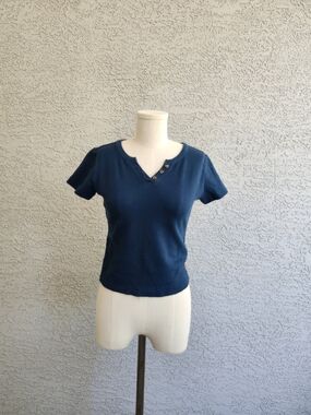 BDG Teal-Blue Short Sleeve Henley Tee